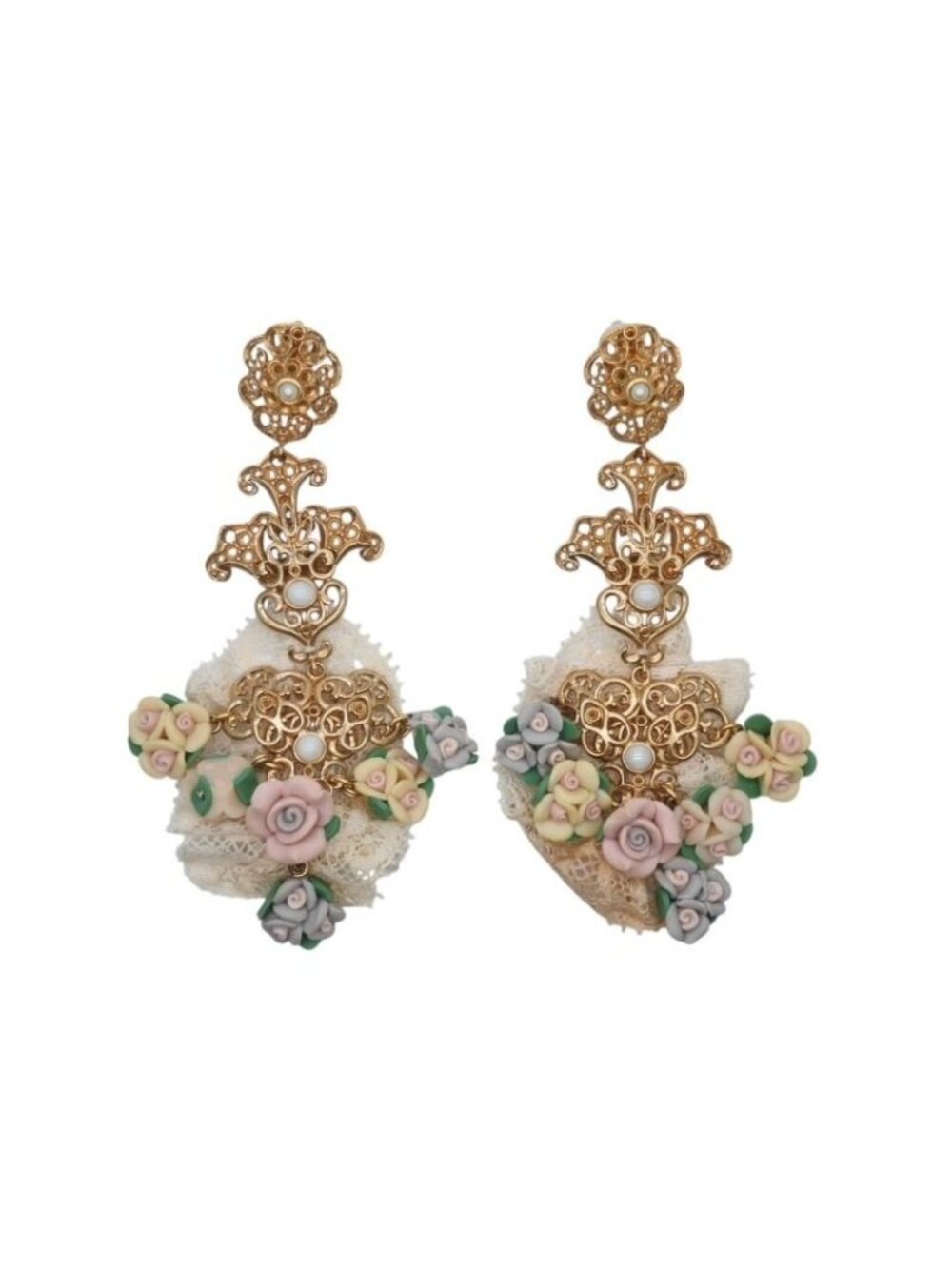 Dolce & Gabbana Earrings Lace Brass Rubber Faux Pearl